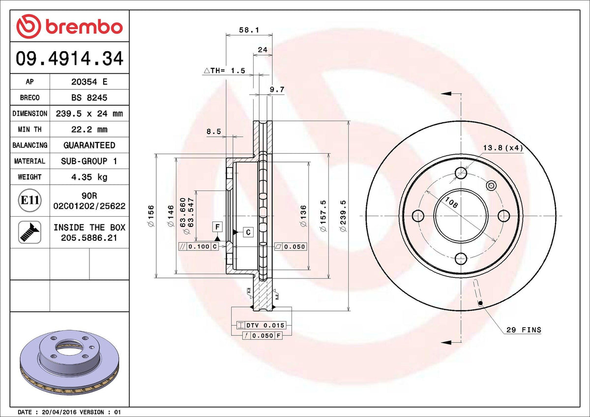 BREMBO Prime 09.4914.34 Bremsscheibe