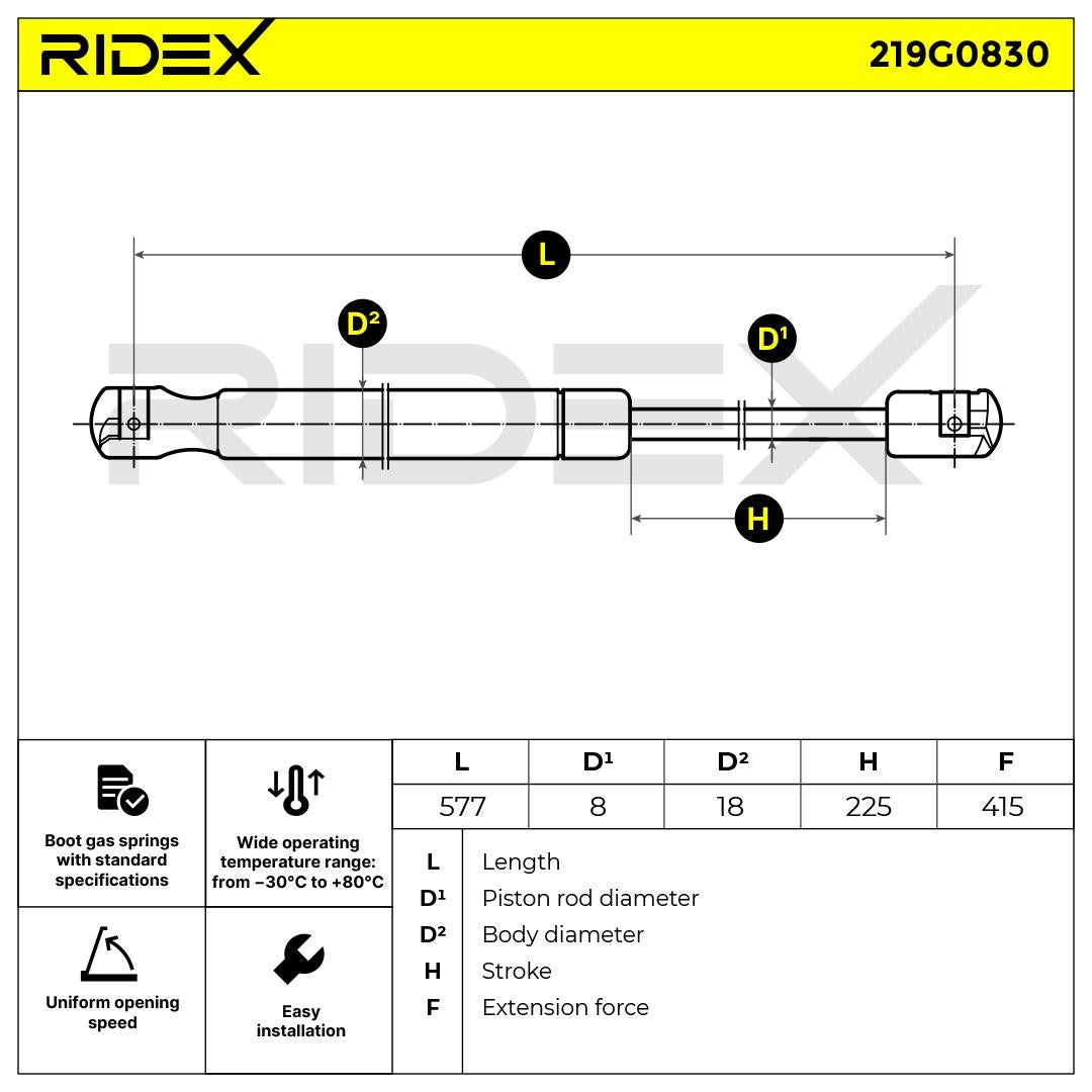 RIDEX 219G0830 Gasfeder Heckklappe für Ford Escort Mk3, Mk4 425N, mit Spoiler